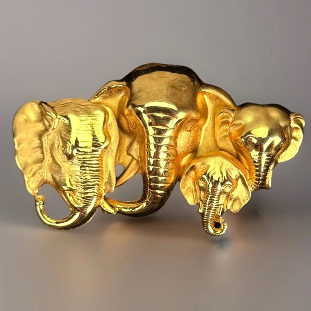 Vintage Goldtone Elephant Family Brooch Pin